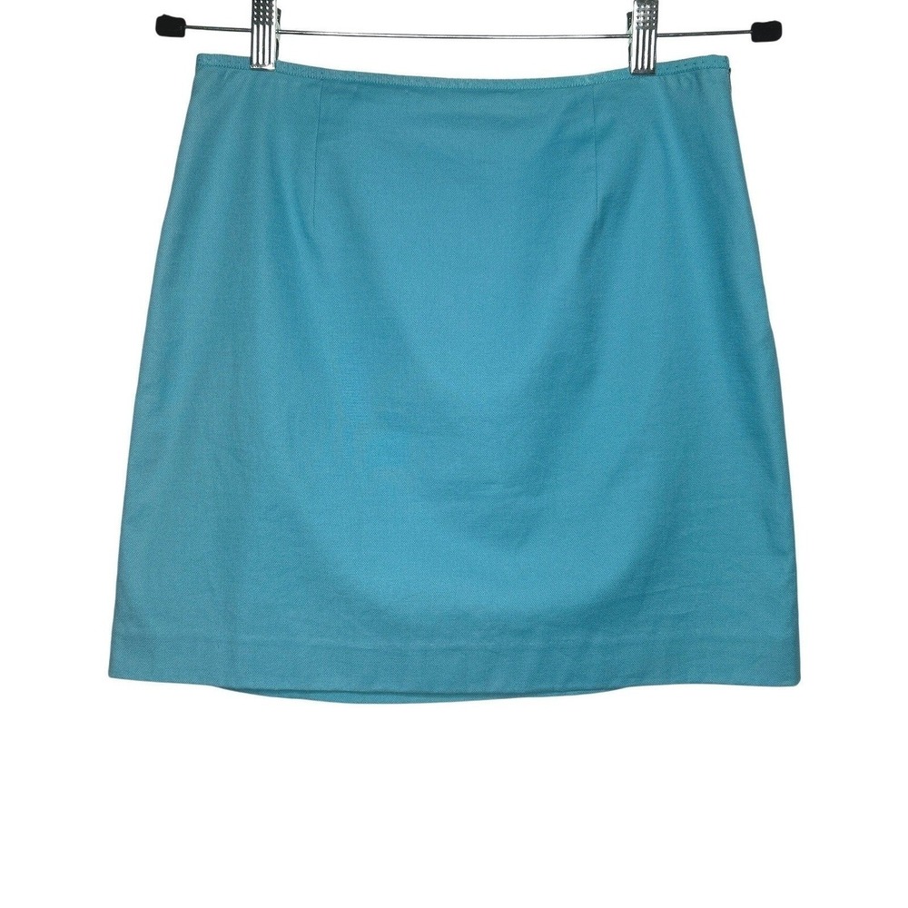 Elie‎ Tahari Pleated Mini Skirt 4 Robin Egg Blue Cotton Stretch Resort Y2K 2010s